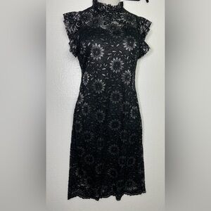 Enfocus black floral lace mock neck party cocktail dress size 6